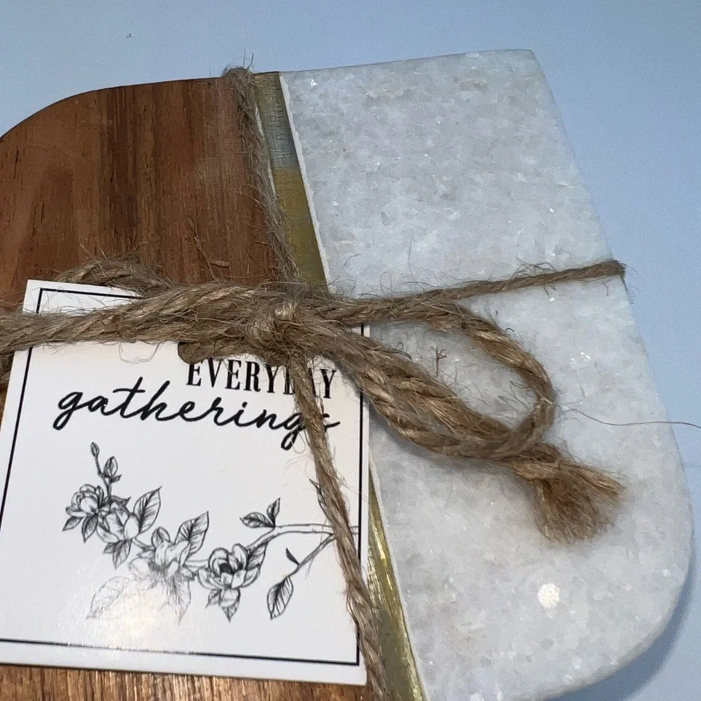 Marble Wood Brass Coasters Set Of 4 Modern Contemporary NEW With Tags